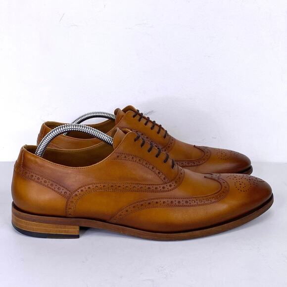 TAFT The Beck Handcrafted Brogue Wingtip Leather Dress Shoe Burnt Honey Mens 10 - Picture 4 of 13